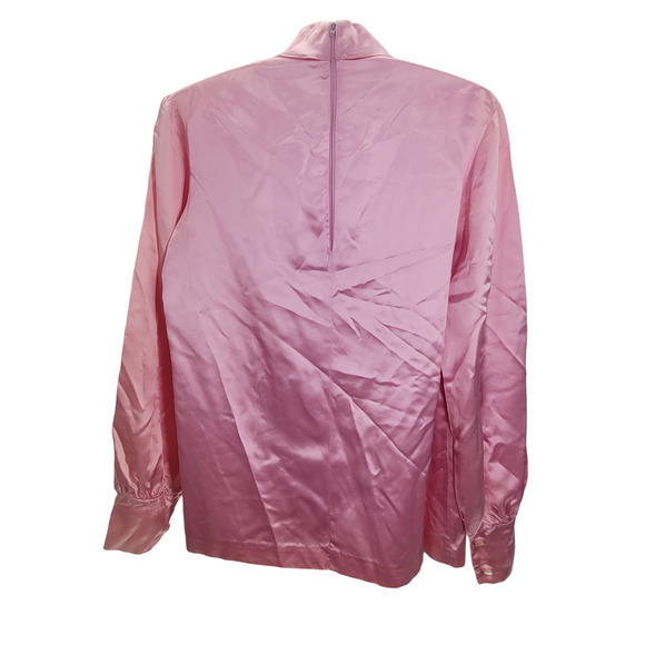 Hollywood Blouse by Praw Satin High Neck Long Sleeve Barbiecore Vintage Blouse - Picture 3 of 13